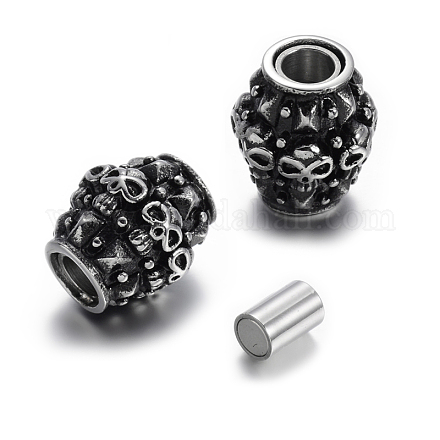 Retro Carve 304 Stainless Steel Barrel with Skull Magnetic Clasps STAS-E108-22AS-1