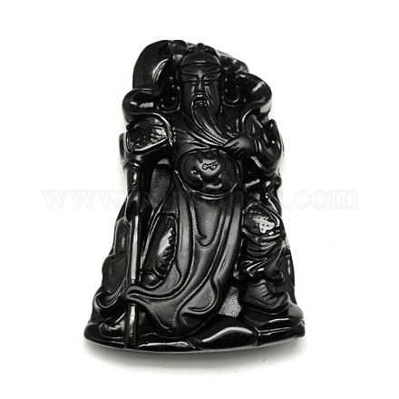 Chinoiserie Jewelry Findings Natural Obsidian Cameo Big Pendants G-F081-03-1