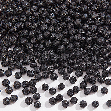 4 нити натуральных круглых бусин из лавового камня G-NB0004-86-1