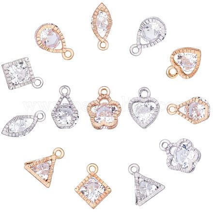 PH PandaHall 70 pcs 2 Colors 7 Shapes Cubic Zirconia Alloy Heart/Flower/Horse Eye/Satr/Triangle Shape Charms Sets for Earring Bracelet Necklace Jewelry Making ZIRC-PH0002-06-1