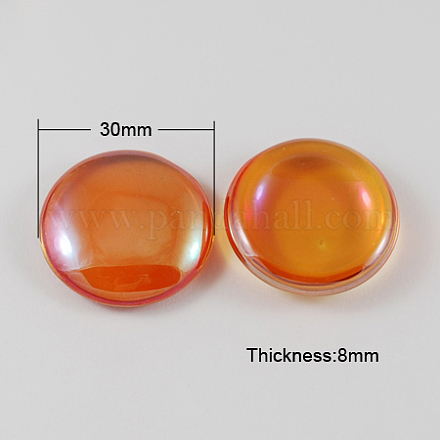 電気メッキガラスのカボション  半円  レッドオレンジ  直径30mm  8mm（範囲：7.5~8.5mm）の厚さ X-GGLA-R004-30mm-1-1