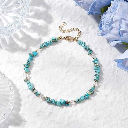 Браслеты на ногу из натурального окрашенного хаулита и стеклянных бусин AJEW-AN00682-03-1