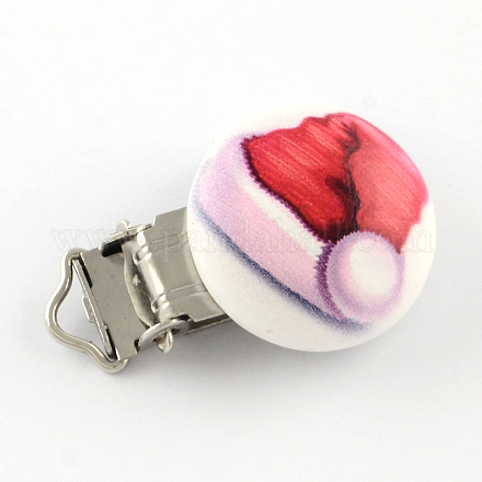 Christmas Hat Pattern Printed Wooden Baby Pacifier Holder Clip with Iron Clasp WOOD-R251-02C-1