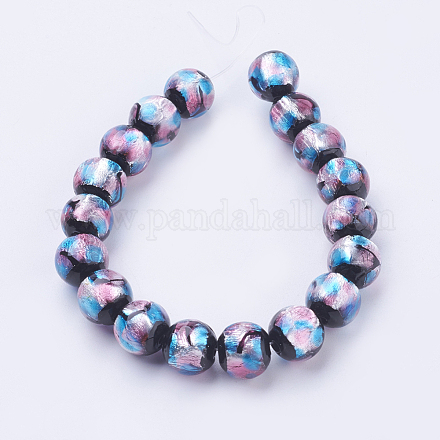 Handgemachte Silberfolie Glas Bunte Malerei Perlen Stränge X-FOIL-J011-10mm-05-1