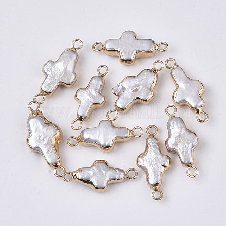 Conectores de eslabones de perlas keshi de perlas barrocas naturales chapadas PEAR-Q014-002-1