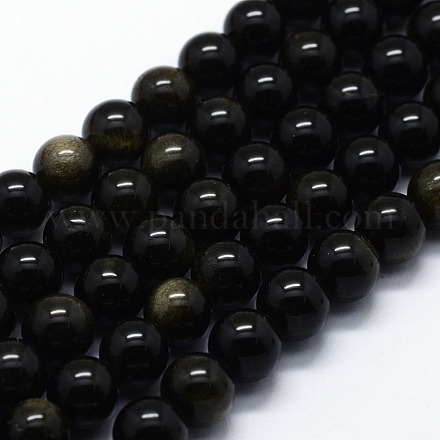 Chapelets de perles en obsidienne dorée naturelle G-I199-14-10mm-1