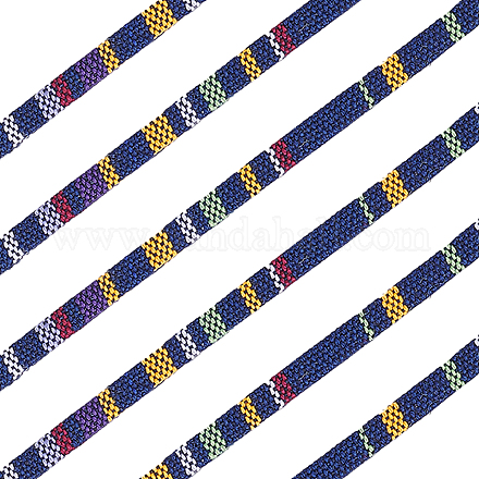 CRASPIRE 10 Yard/Roll Ethnic Cloth Cords Boho 5mm Flat Polyester Rope Braided String Thread Fabric for DIY Handmade Gift Wrapping Bracelet Necklace Jewelry Supplies Accessories (Midnight Blue) OCOR-WH0077-43A-1