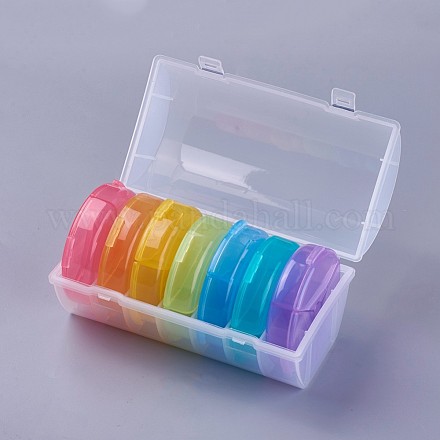 プラスチックピルボックス  薬箱旅行  フラットラウンド  ミックスカラー  7.25x1.8cm  7色/セット CON-E019-01-1