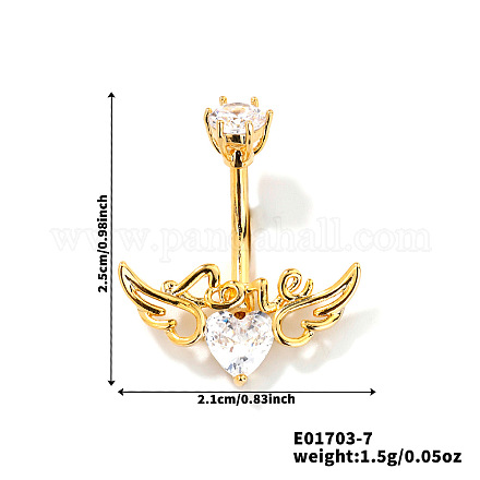 Сердце с крылом латунные стразы кольца для живота изогнутая штанга OZ3962-7-1