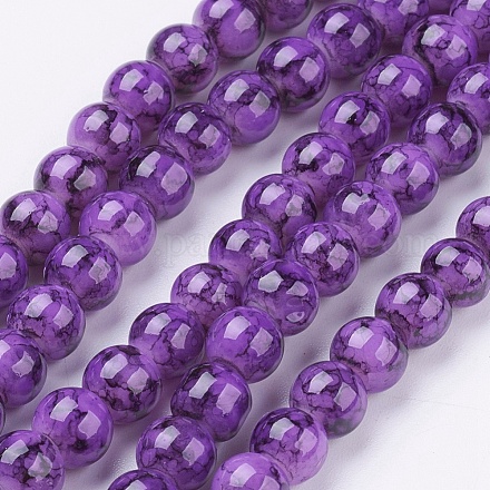 スプレープリントガラスビーズ連売り  ラウンド  暗紫色  6mm  穴：1.3~1.6mm  約133個/連  31.4インチ GLAD-S075-6mm-35-1