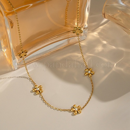 304 нержавеющая сталь кристалл горный хрусталь цветочные звенья цепи ожерелья для женщин NJEW-A059-02G-1