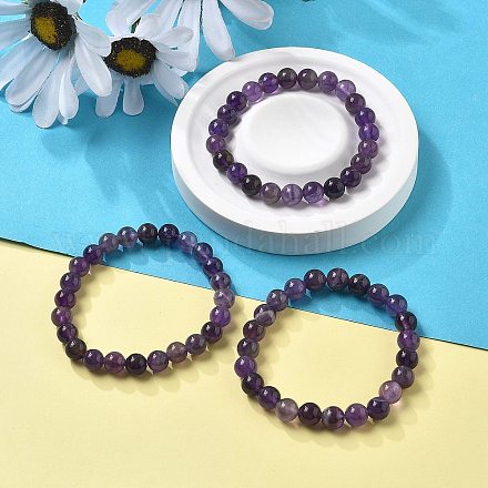 Природный аметист бисера браслеты простирания BJEW-Q692-56-8mm-1