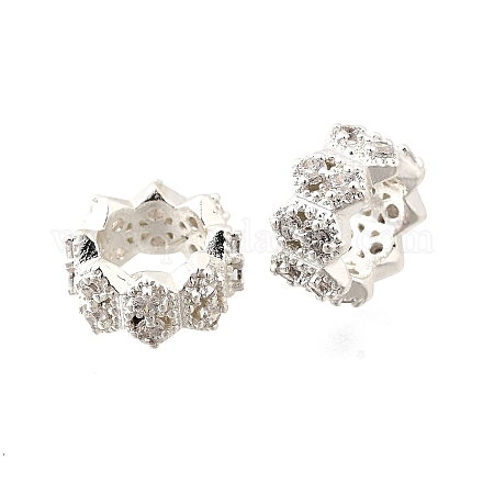 Волна плоские круглые латунные микро-паве кубические циркониевые европейские бусины KK-K300-07B-S-1