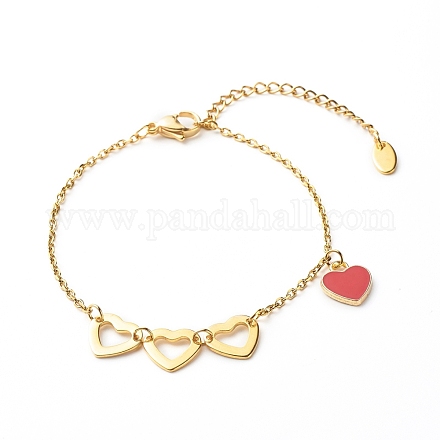 Heart Alloy Enamel Charm Bracelet for Valentine's Day BJEW-JB06656-01-1