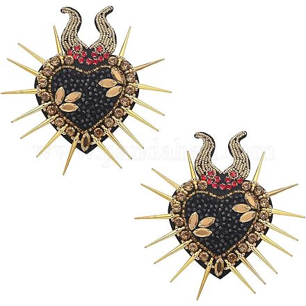 CHGCRAFT 2 Pcs Embroidery Beaded Rhinestone Heart Patches Gold Sequin Paillette Patches Punk Style Rivet Badges Cloth Sew on Patches for Clothing Dress Hat Jeans Repair PATC-WH0007-25-1