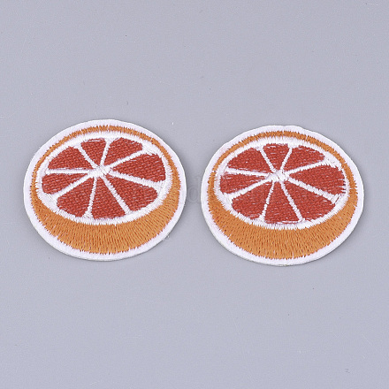 機械刺繍布地手縫い/アイロンワッペン  アップリケ  マスクと衣装のアクセサリー  オレンジ  オレンジ  37x40x1.5mm FIND-T030-285-1