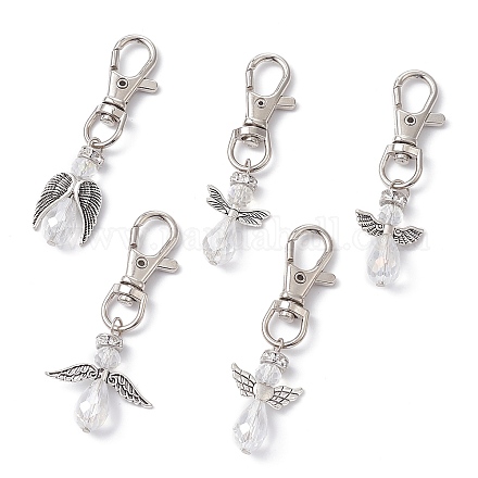 Décorations de pendentifs en alliage d'ange et perles de verre HJEW-JM01102-1
