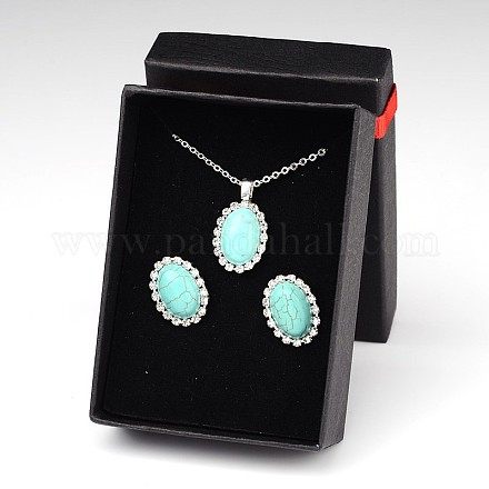 Trendy Synthetic Turquoise Pendant Necklaces and Ear Studs Jewelry Sets SJEW-JS00848-1