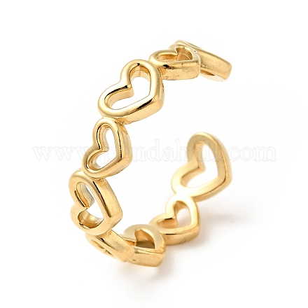 Ion Plating(IP) 304 Stainless Steel Heart Wrap Open Cuff Ring RJEW-I085-04G-1