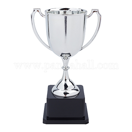 プラスチック製の小さなトロフィーカップ  子供向けスポーツトーナメント  コンテストは装飾品を授与します  銀  7-1/2インチ（19cm） AJEW-CN0001-05B-1