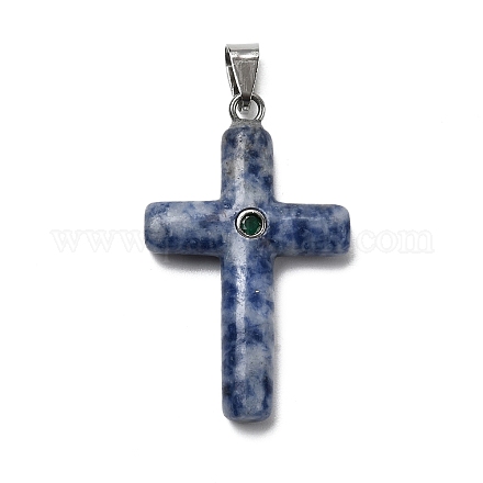 Подвески-кресты из натуральной голубовато-пятнистой яшмы KK-D021-04I-P-1