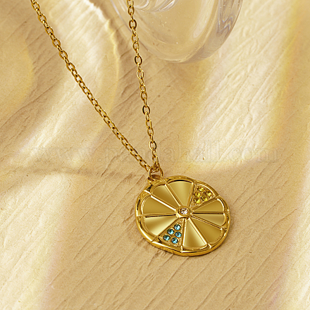 Элегантные плоские круглые оранжевые ожерелья с подвеской из нержавеющей стали и стразами для женщин GR8517-1-1