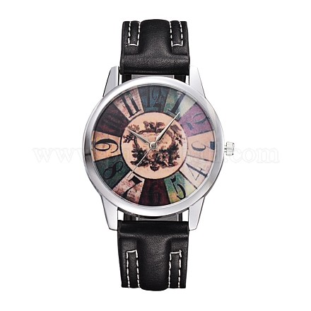ファッショナブルなユニセックス模造革合金の電子腕時計  プラチナ  ブラック  245x19mm、頭を見て：47x40x9mm X-WACH-I007-05B-1