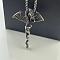 Vintage Stainless Steel Jet Rhinestone Winged Dragon Pendant Punk Hip-hop Necklaces for Men, Stainless Steel Color