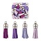 60Pcs 4 Colors Faux Suede Tassel Pendant Decorations, with Platinum CCB Plastic Cord Ends, Purple, 33~35x10mm, Hole: 2.5~3mm, 15pcs/color