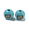 Printed Wood European Beads, Large Hole Beads, Round, Sky Blue, 16~16.5x14.5~15mm, Hole: 4mm