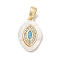 Brass Micro Pave Cubic Zirconia Pendants, with Shell, Oval Charms, Cyan, 16x10x3mm, Hole: 4x2mm
