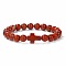 Natural Red Jasper Round Beads Stretch Bracelets, Cross Jewelry for Women
