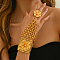 Luxurious Middle Eastern Bride Iron Ring Bracelets with Floral Design, Wide and Fashionable, Golden, Inner Diameter: 2-3/8~2-3/4 inch(6~7cm)