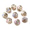 Handmade Polymer Clay Indonesia Beads, Round with Flower, with Alloy Core & Resin & Resin Rhinestone, Light Gold, Mixed Color, 16~18x17mm, Hole: 2mm