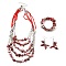 Alloy & Natural Shell & Glass Seed Beaded Multilayer Necklaces & Dangle Earrings & Bangles Sets, Platinum, Red, 430mm