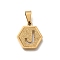 304 Stainless Steel Charms, Real 18K Gold Plated, Hexagon with Letter Charm, Letter J, 15x14x1.5mm, Hole: 3x5.5mm