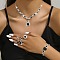 Teardrop Alloy Rhinestone Bracelets & Stud Earrings & Necklaces & Rings Set for Women, Jet, 330mm
