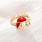 Brass Micro Pave Cubic Zirconia Open Cuff Rings for Women, Mushroom, with Enamel, Rack Plating, Lasting Plated, Cadmium Free & Lead Free, Real 18K Gold Plated, Crimson, Inner Diameter: 16mm