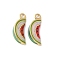 304 Stainless Steel Enamel Pendants, Real 18K Gold Plated, Watermelon Charms, Ion Plating(IP), WhiteSmoke, 18x7x4.5mm, Hole: 1.6mm