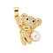 Brass Micro Pave Clear Cubic Zirconia Pendants, Cadmium Free & Lead Free, Bear Charms, with ABS Plastic Imitation Pearl, Real 18K Gold Plated, 20x16x4mm, Hole: 3.5x2.5mm