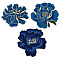 3Pcs 3 Colors Polyester Clothing Patches, Peony, Marine Blue, 102~125x115~122x1mm, 1pc/style
