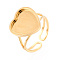 304 Stainless Steel Cuff Ring Components, Heart Pad Ring Setting, Ion Plating(IP), Real 18K Gold Plated, Tray: 13x13.1mm, Inner Diameter: 17mm