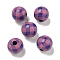 Printed Wood European Beads, Round with Tartan Pattern, Dark Blue, 15.5~16mm, Hole: 4~4.5mm