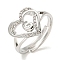 Heart with Letter Rack Plating Brass Micro Pave Clear Cubic Zirconia Adjustable Rings for Women, Lead Free & Cadmium Free, Platinum, Letter G, Inner Diameter: 16mm