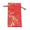 Polyester Pouches, Drawstring Bag, Rectangle with Floral Pattern, Red, 15.8~16x8~8.2x0.4cm