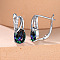 Brass Cubic Zirconia Stud Earrings, Oval, Platinum, Dark Slate Blue, 16x13mm
