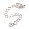 Brass with Cubic Zirconia Chain Extender, End Chains, Teardrop, Platinum, 70mm