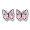 Printed Wood Beads, Butterfly/Bees, Pink, 17~17.5x20x6mm, Hole: 2.5mm