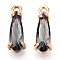 Faceted Glass Pendants, with Golden Tone Brass Open Back Settings, Teardrop, Black, 14.5x4.5x4mm, Hole: 1.2mm