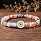Bohemian Style Natural Yellow Agate & Aquamarine Green Onyx Agate & Amethyst & Lapis Lazuli & Carnelian Beads Stretch Bracelets, Evil Eye Alloy Enamel Charm Bracelets for Women, Inner Diameter: 6-7/8 inch(17.5cm)